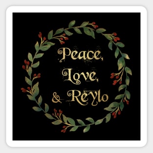 Peace, Love, & Reylo (Dark Holly Wreath) Sticker